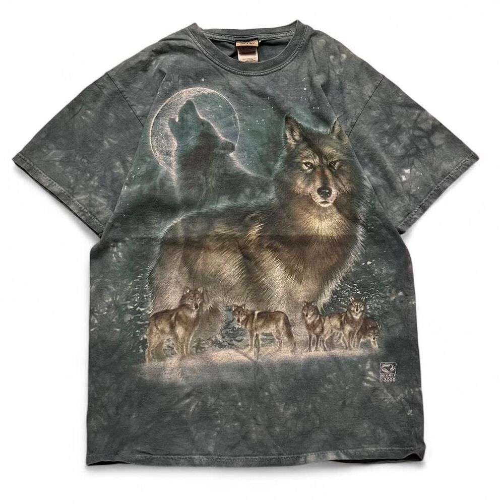 Vintage 2000 Liquid-blue Men's wolf Blue and Grey T-shirt